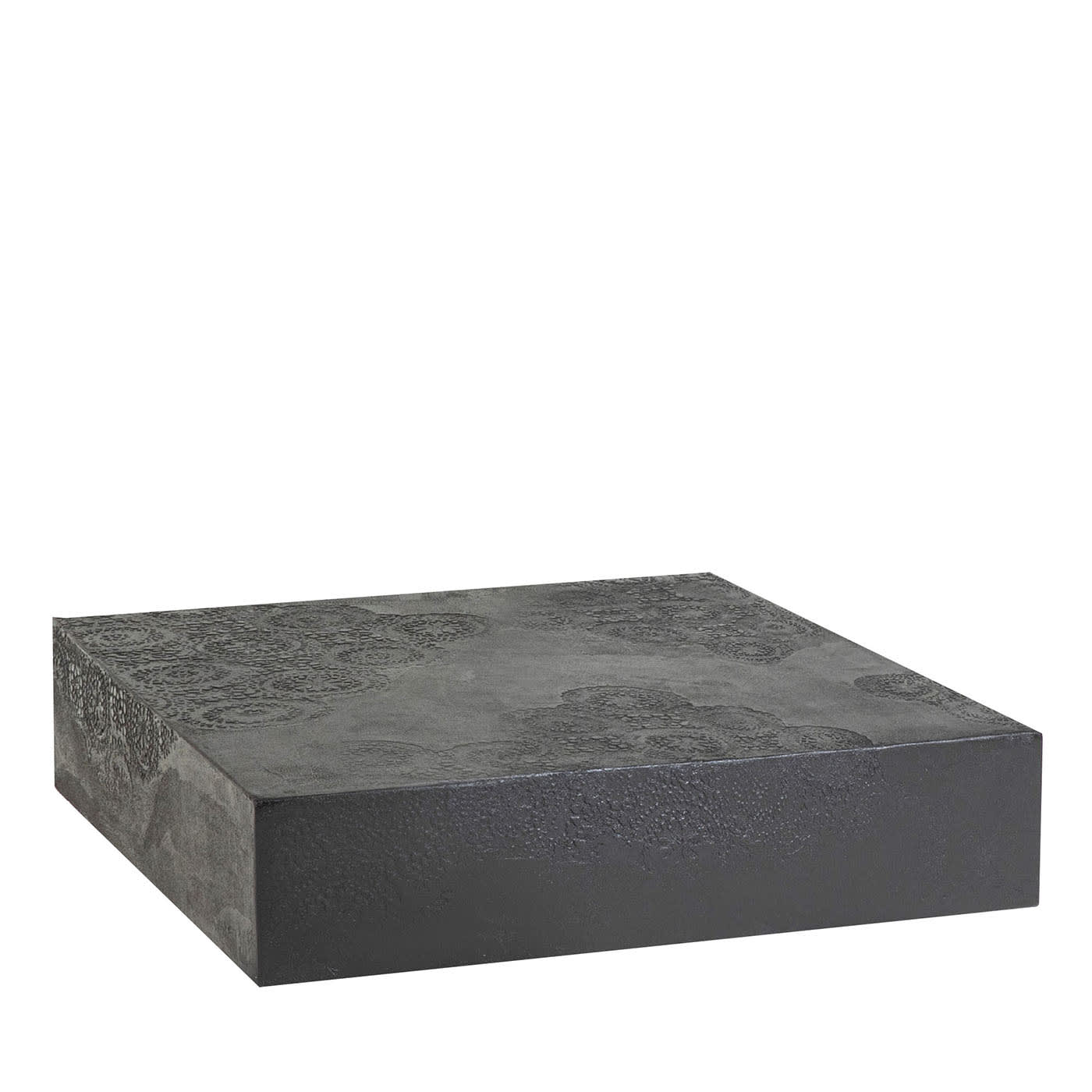 Monolite Tavolino Quadrato In Resina Spatolata A Ricami Color Dark Brown