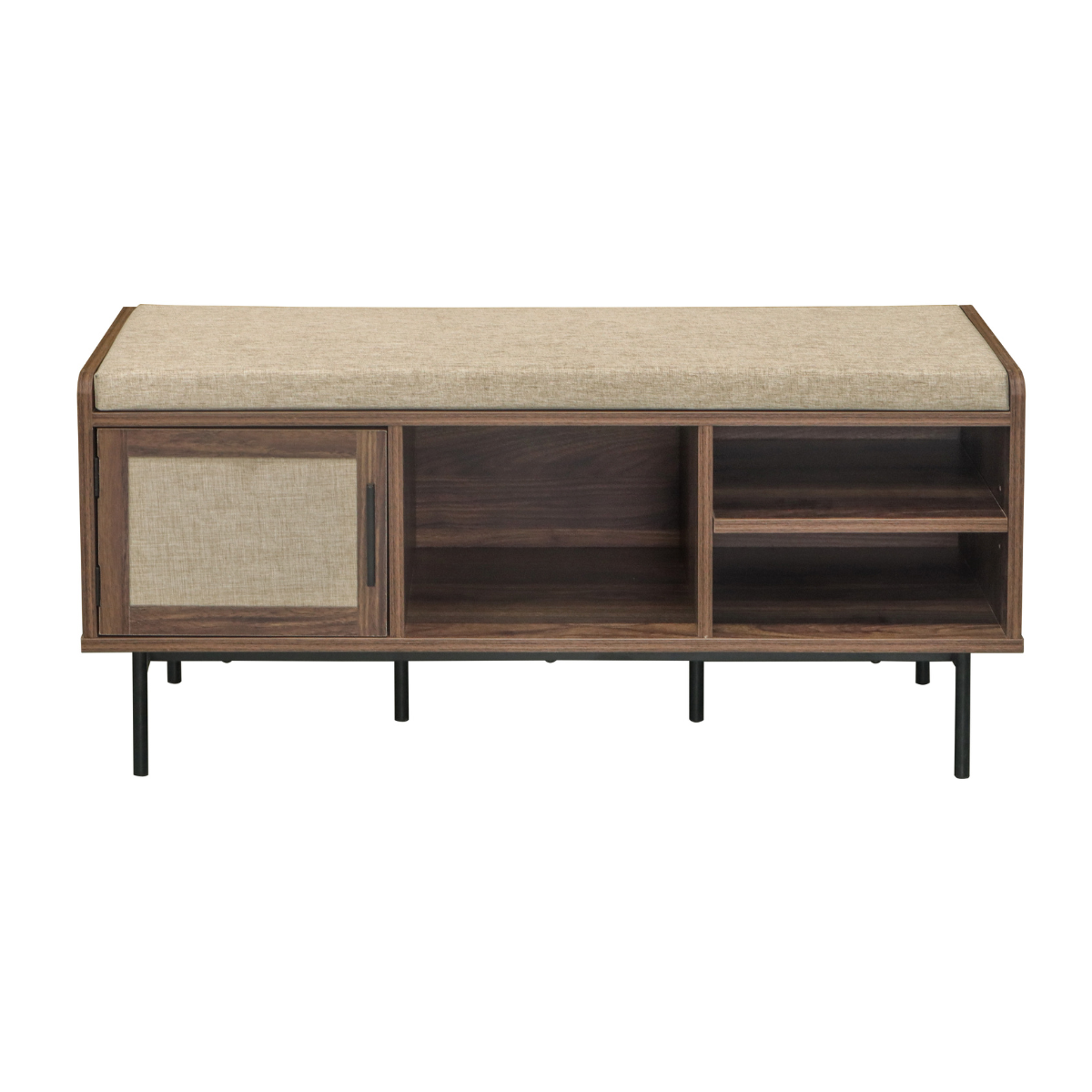 Panchina scarpiera finitura noce 3 vani 1 anta con frontale in tessuto L100 cm - JETSON