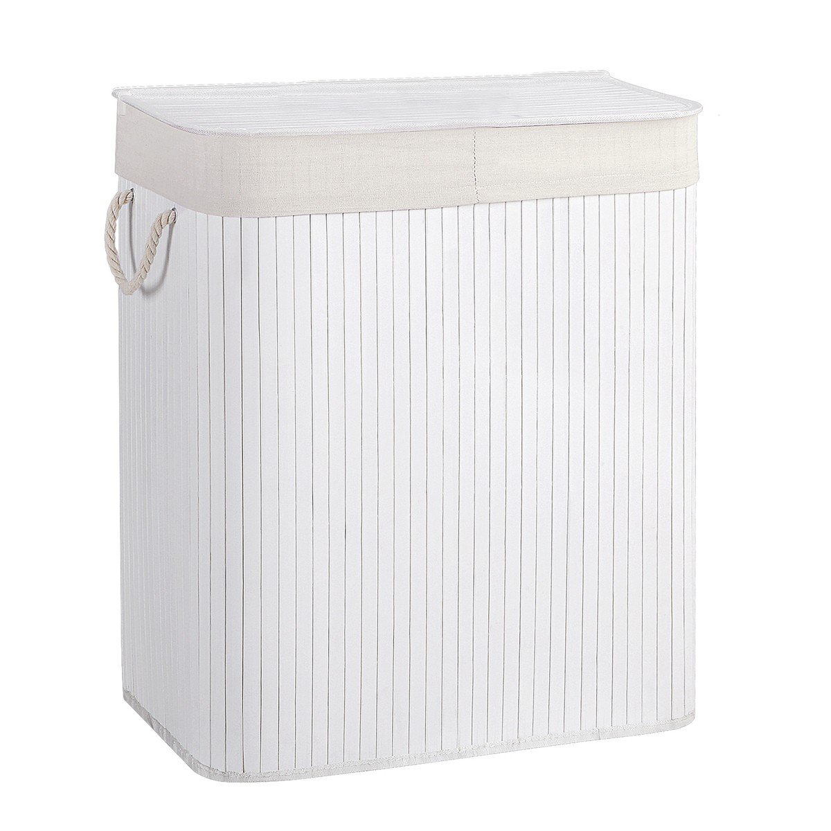 Panier à linge 2 compartiments gris clair avec couvercle - H61,5 cm