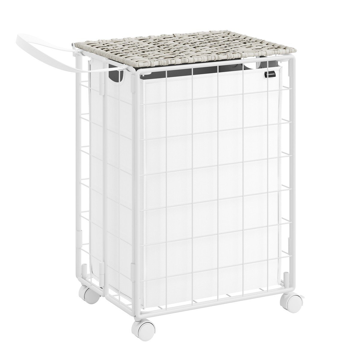 Panier à linge en métal avec sac en tissu et couvercle - L46 cm