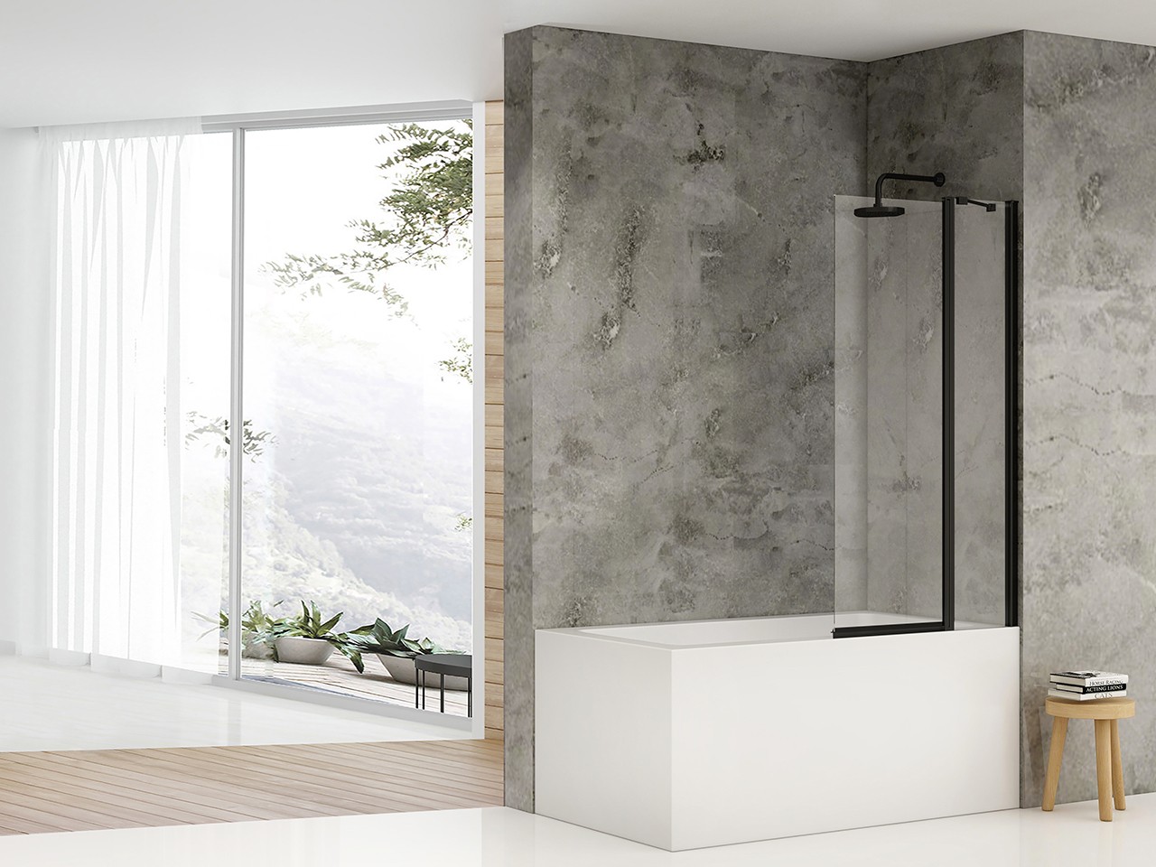 Parete Vasca Mulan 100X140 Cristallo Trasparente 6mm Profilo Nero Opaco-60104