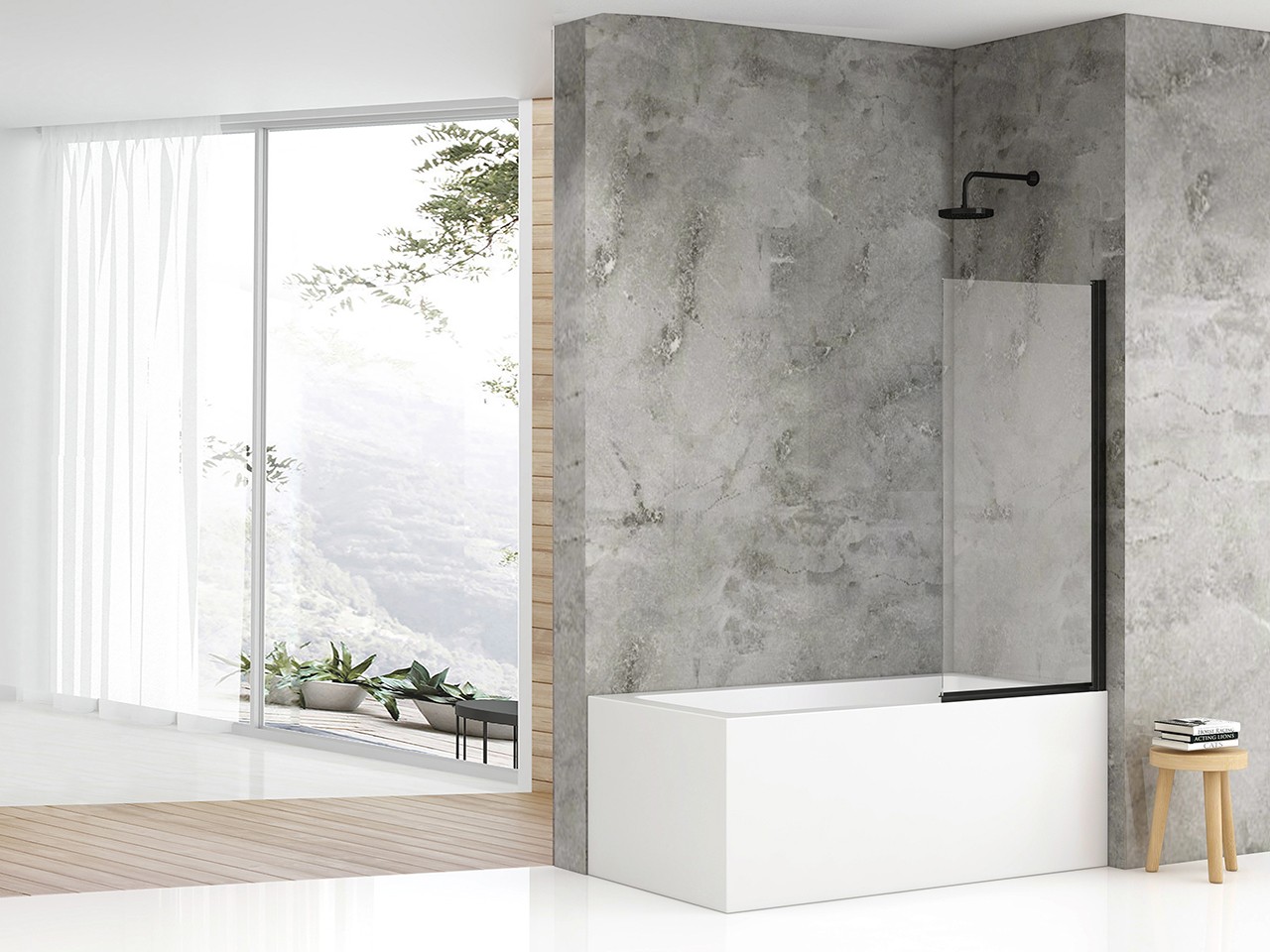 Parete Vasca Mulan 80X140 Cristallo Trasparente 6mm Profilo Nero Opaco-60103