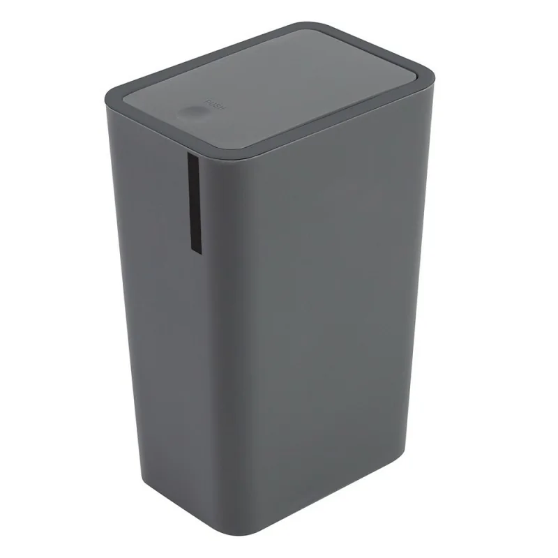 Pattumiera bagno da 8 litri in plastica grigia con coperchio Push