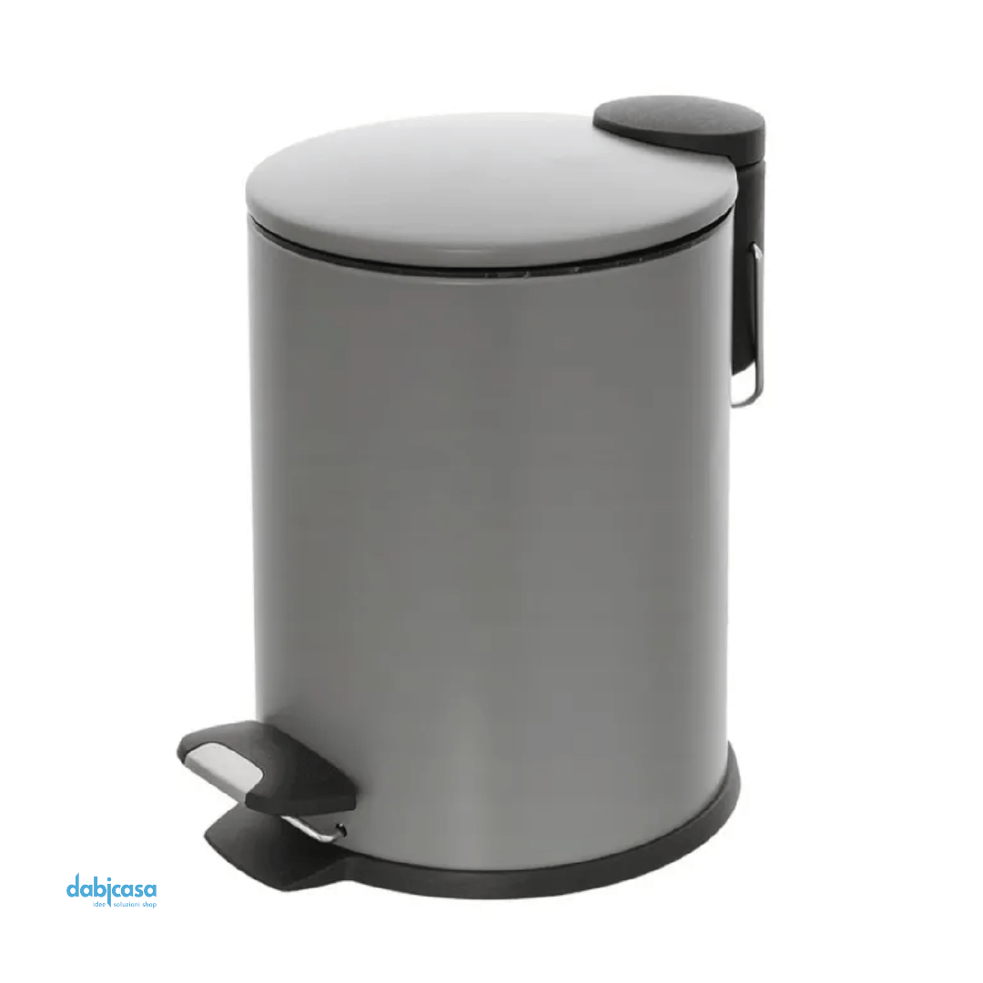 Pattumiera Tonda "Cover Slim" C/Pedale e Coperchio In Acciaio Finitura Grigio 3L