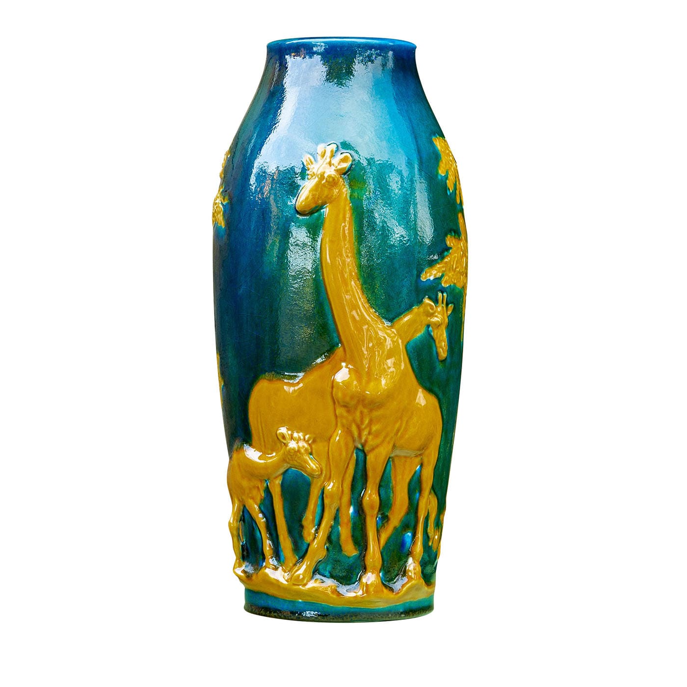 Vaso in ceramica verde e giallo Giraffa