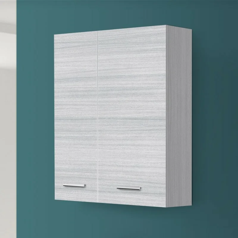 Pensile bagno sospeso 60 cm grigio con ante e ripiano interno Desya