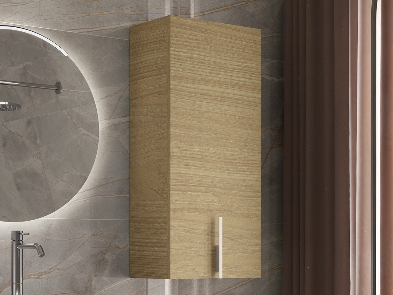 Pensile Bagno DESK a 1 Anta cm 36xH84 Quercia Chiaro - Maniglia Bianco Opaco-9024676