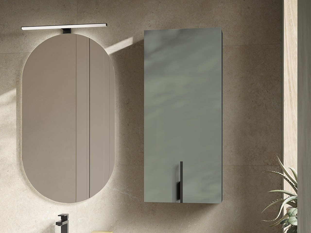 Pensile Bagno DESK a 1 Anta cm 36xH84 Verde Opaco - Maniglia Nero Opaco-9024679