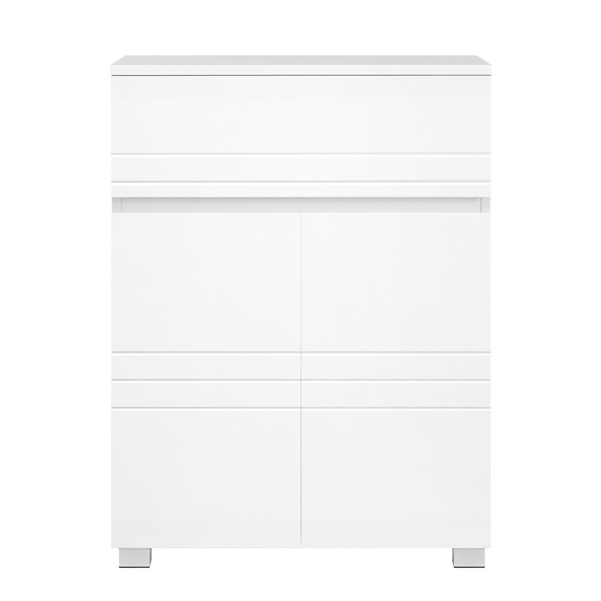 Petit meuble de rangement 1 tiroir et 2 portes blanc laqué - H80 cm