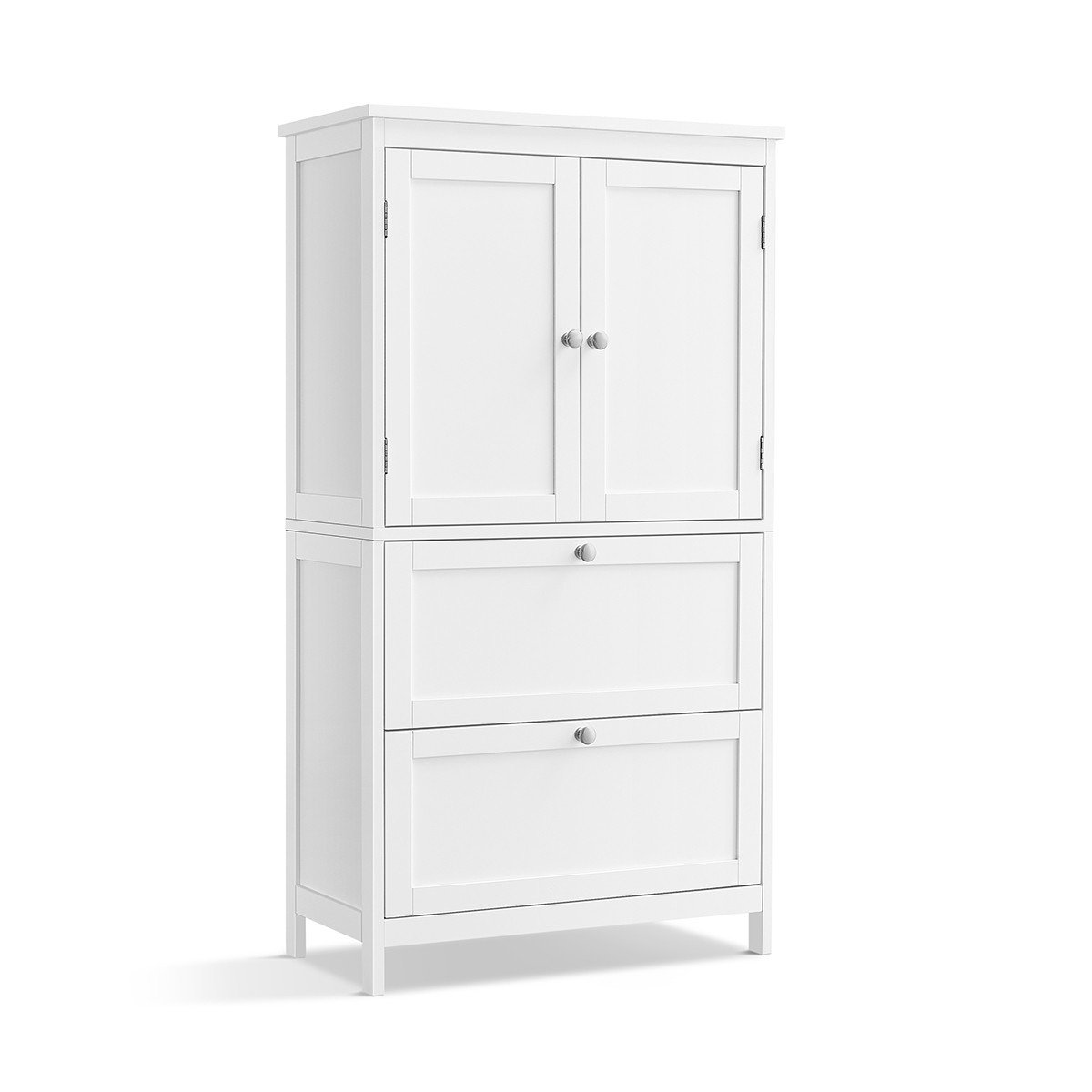 Petit meuble de rangement 2 portes et 2 tiroirs blanc - H110 cm