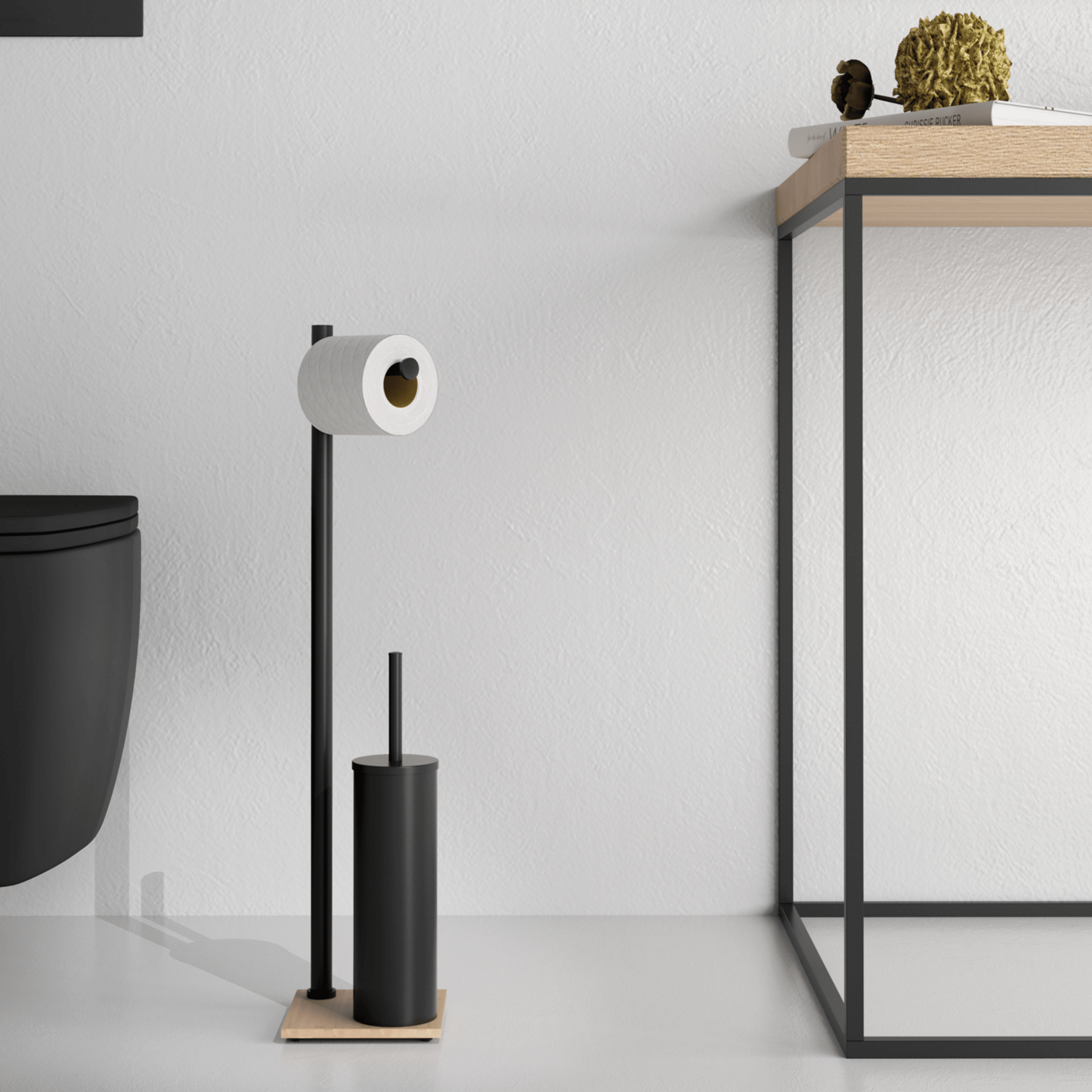 Piantana Portarorolo/Scopino Base In Bambù Gedy "Trilly" Nero