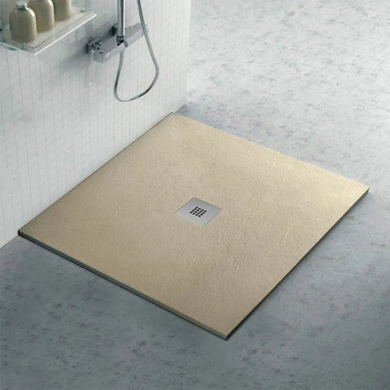 Piatto doccia filo pavimento Karen 90x90 in resina pietra tortora