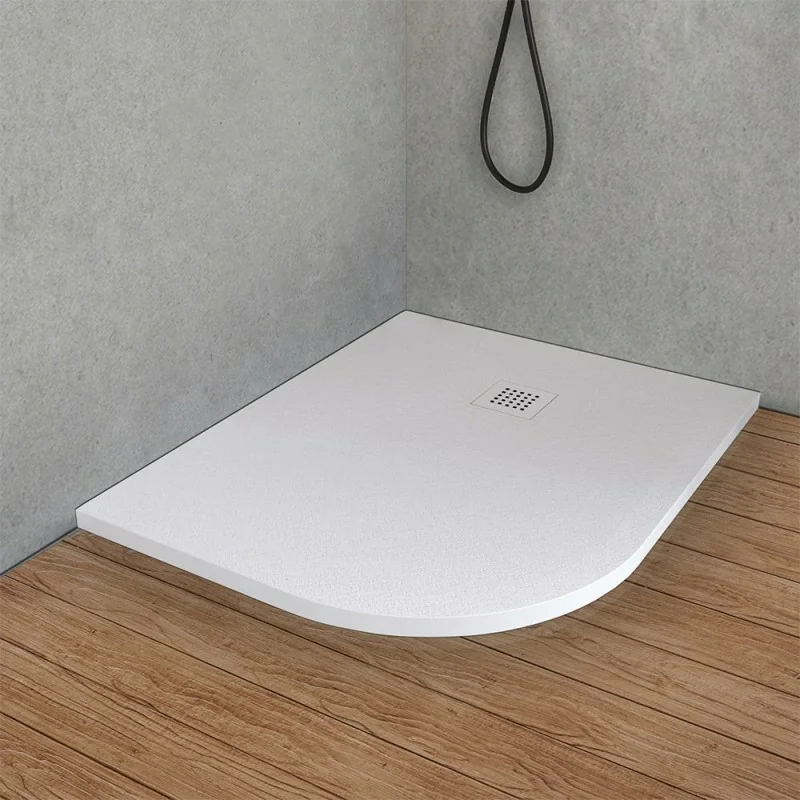 Piatto doccia resina 80x100 semicircolare destro bianco pietra riducibile Loren