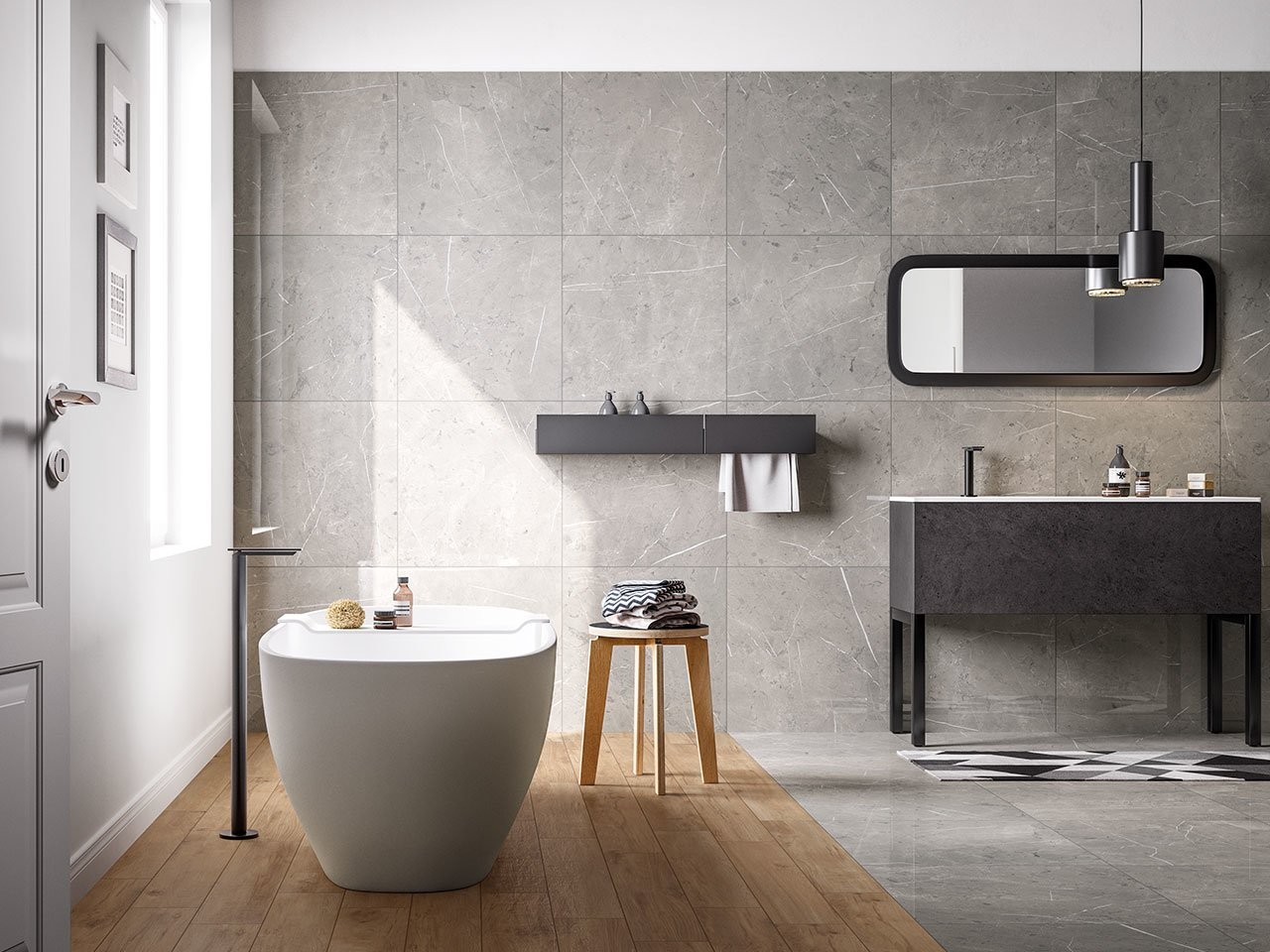 Piastrella Luxor Grey 60X60 Lappato Gres Effetto Marmo Lucido Grigio-71306