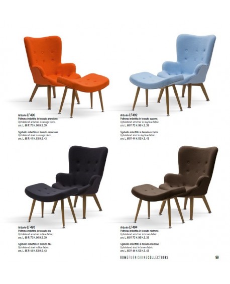 Poltrona colore Arancio L.68 H.96 P.70 HS.39 Sgabello colore Arancio L.65 H.53 P.44 HS.43