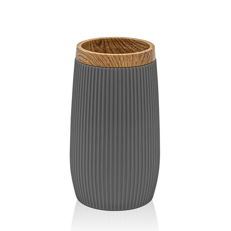 Porta spazzolini da denti Grigio dettagli effetto legno Blob