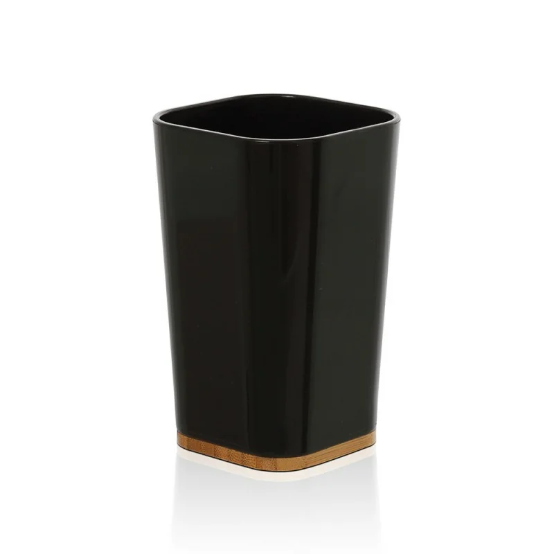 Porta spazzolini in finitura nera opaca con dettagli in bambù