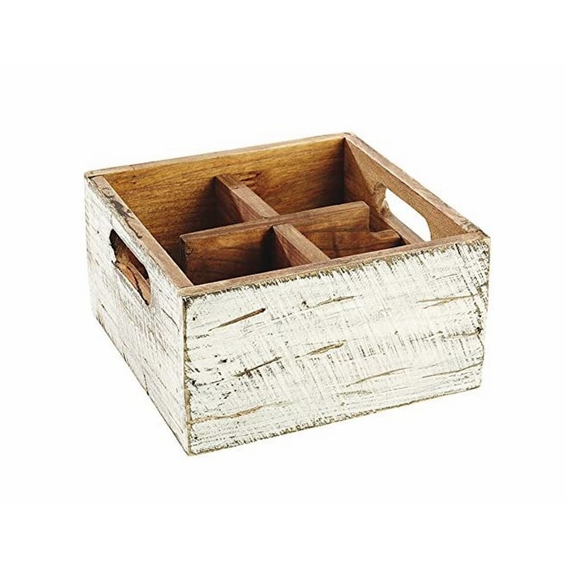 PORTACONDIMENTI IN LEGNO BIANCO PICCOLO 4 COMPARTI CM. 17X17 H 10 APS