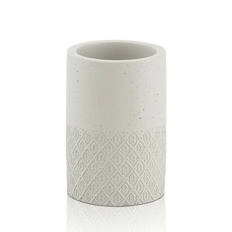 Portaspazzolini bagno grigio in cemento e bambù serie Gedy Afrodite