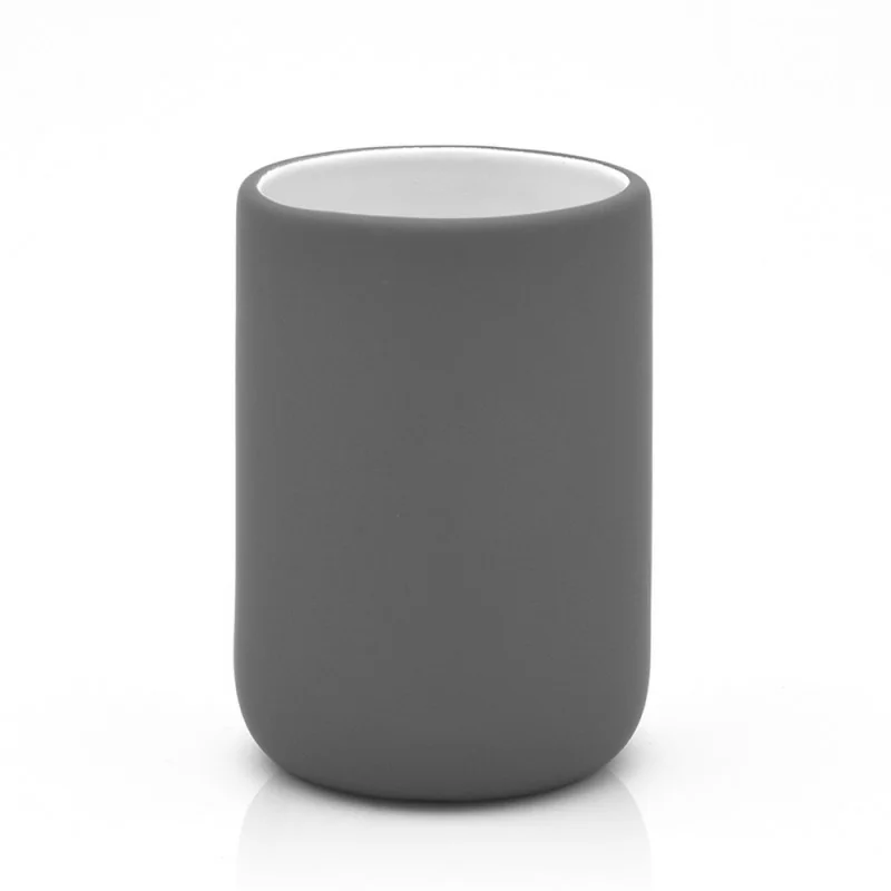 Portaspazzolino da appoggio grigio scuro in ceramica soft touch