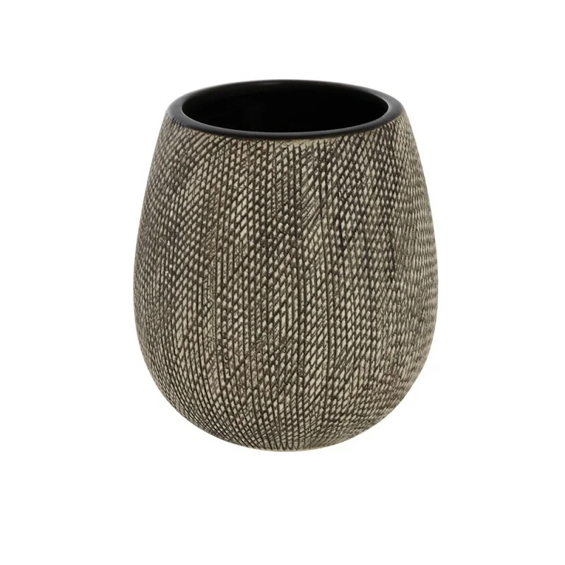Portaspazzolino In Ceramica Marrone Da Appoggio Con Gusto Etnico Safari
