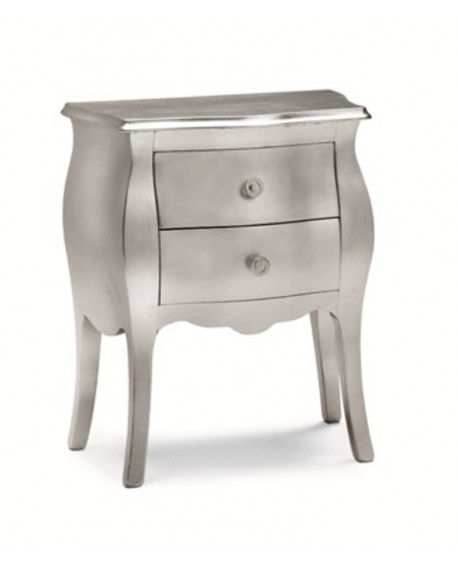 COMODINO in legno BOMBATO in foglia argento L 49 P 29 H 61