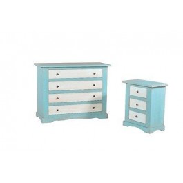 1 COMO' + 2 COMODINO LEGNOCOLORE AZZURRO ANTICATO- camera da letto