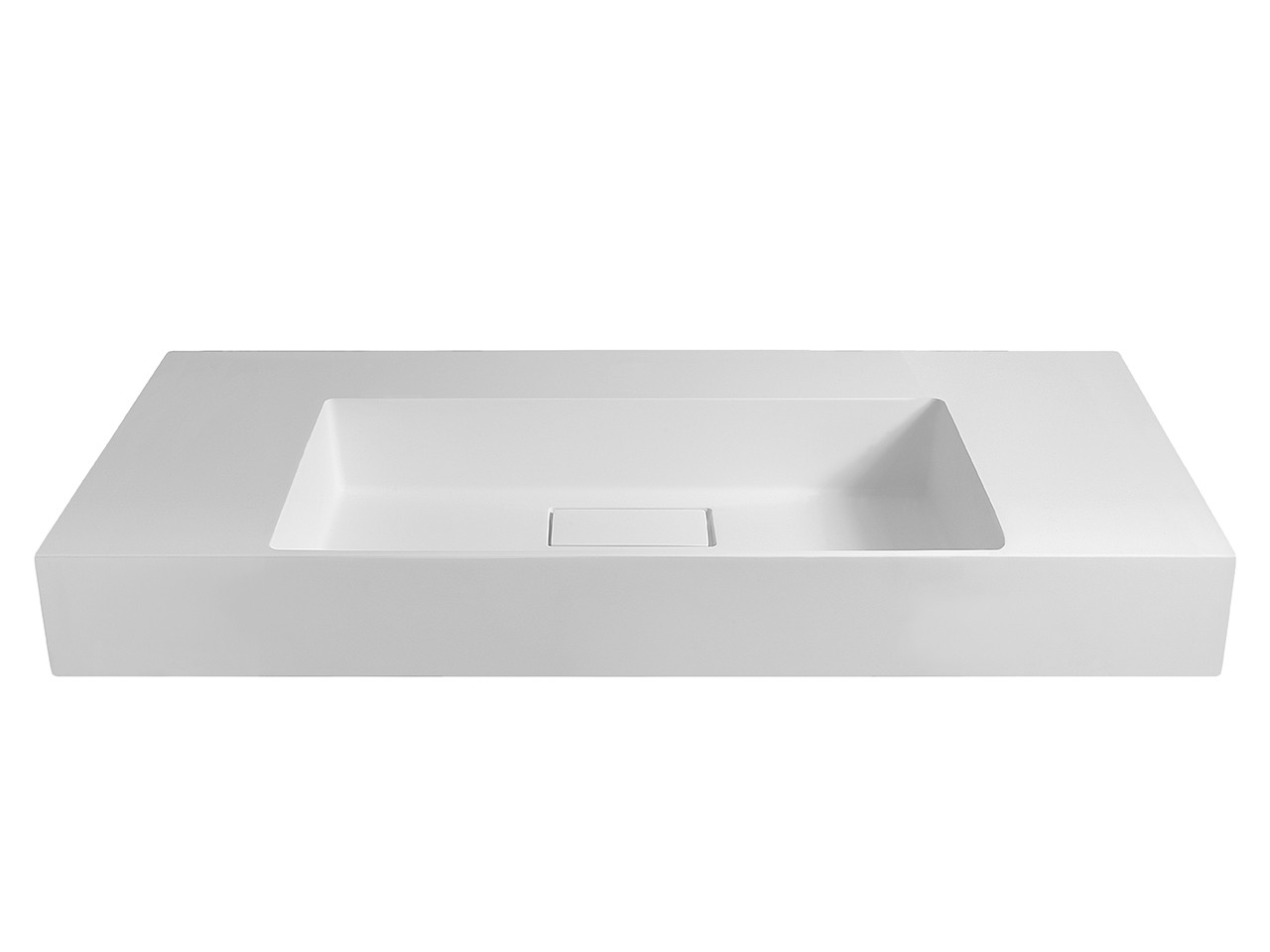 Lavabo Unitop Quadro 100x48 cm Vasca Centrale in Resina Effetto Pietra Bocciardata Bianco-69783