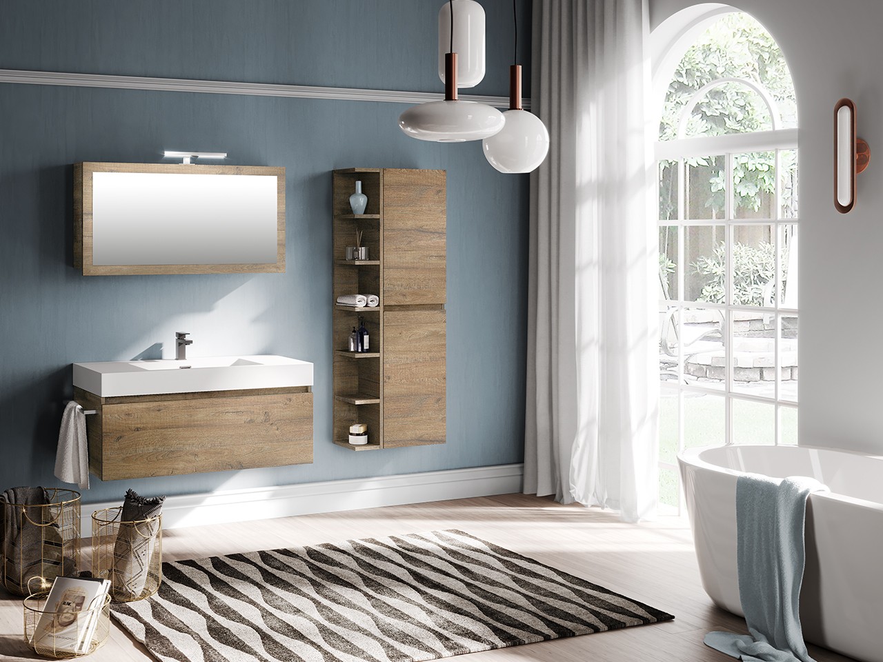 Mobile Bagno Qubo 100 cm 1 Cassetto Sherwood con Lavabo Unitop Quadro in Resina Vasca Destra Bianco Lucido-9011580