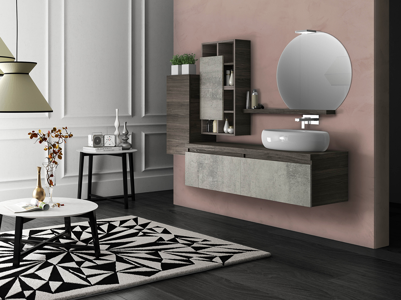 Mobile Bagno Qubo 140 cm Top Olmo Lava con Cassetti Grigio Ossido-9009347