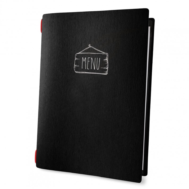 SALOON PORTA MENU' A4 2 BUSTE CON ELASTICO NERO DAG STYLE