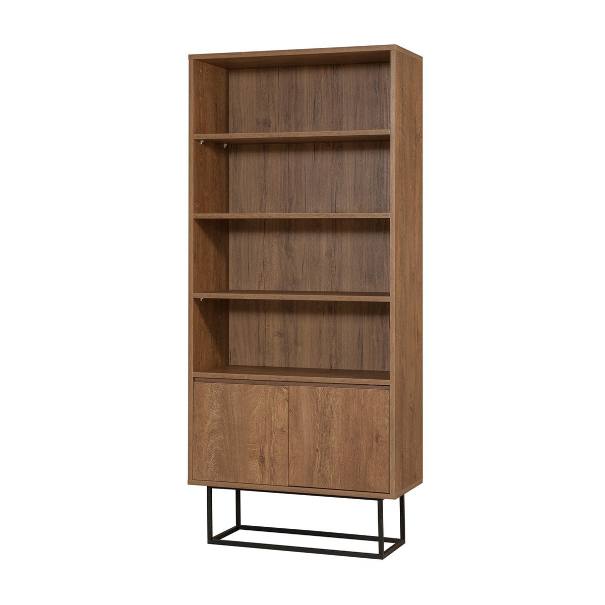 Scaffale con 3 ripiani e 2 porte in noce decorativo H182 cm - Rea