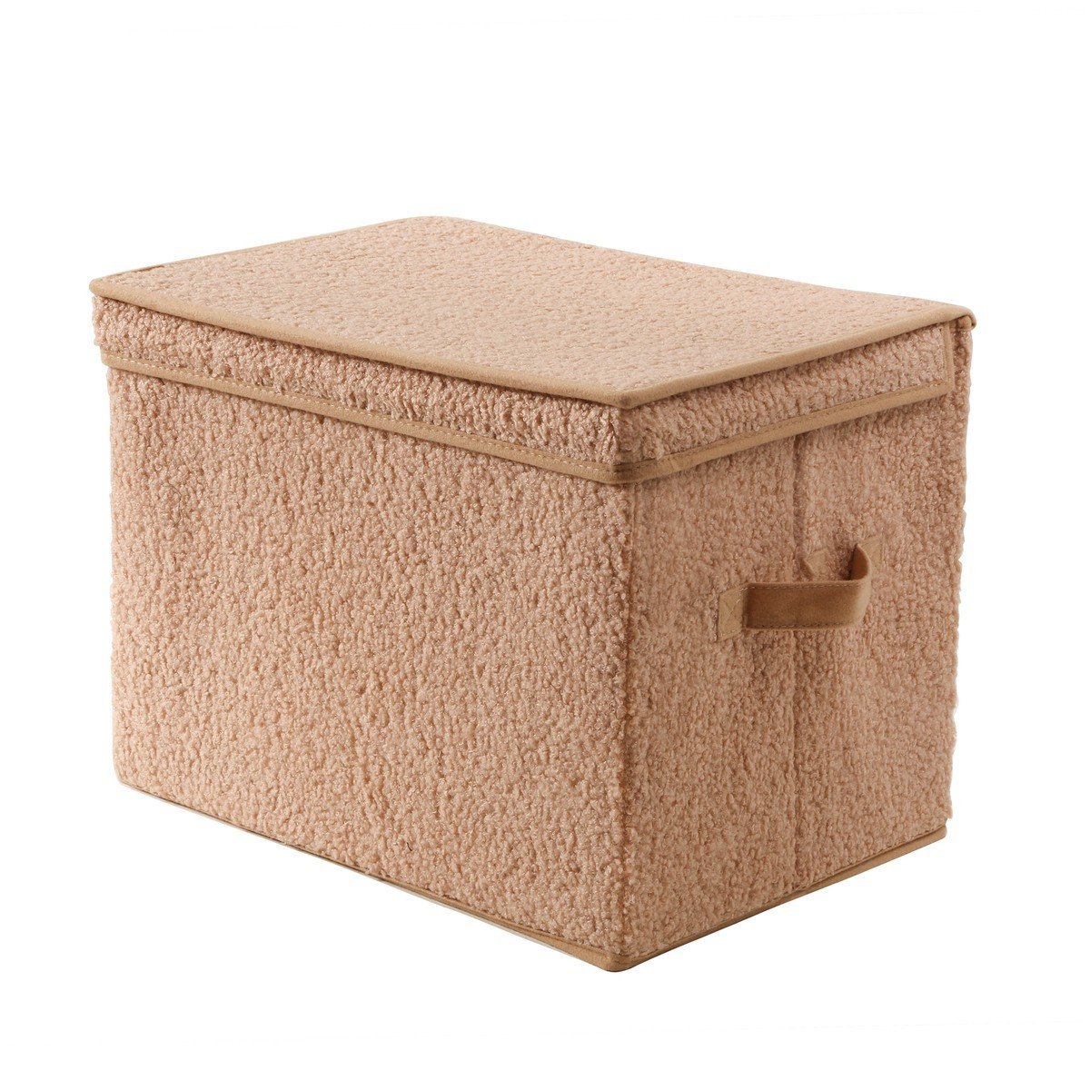 Scatola portaoggetti alta con coperchio in tessuto bouclé beige - H30 cm