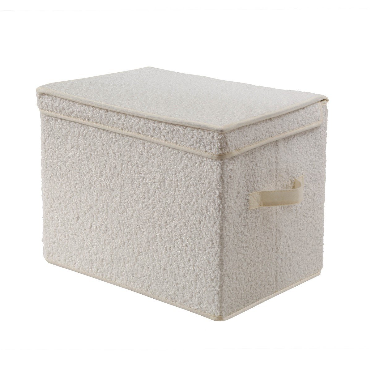 Scatola portaoggetti alta con coperchio in tessuto bouclé écru - H30 cm