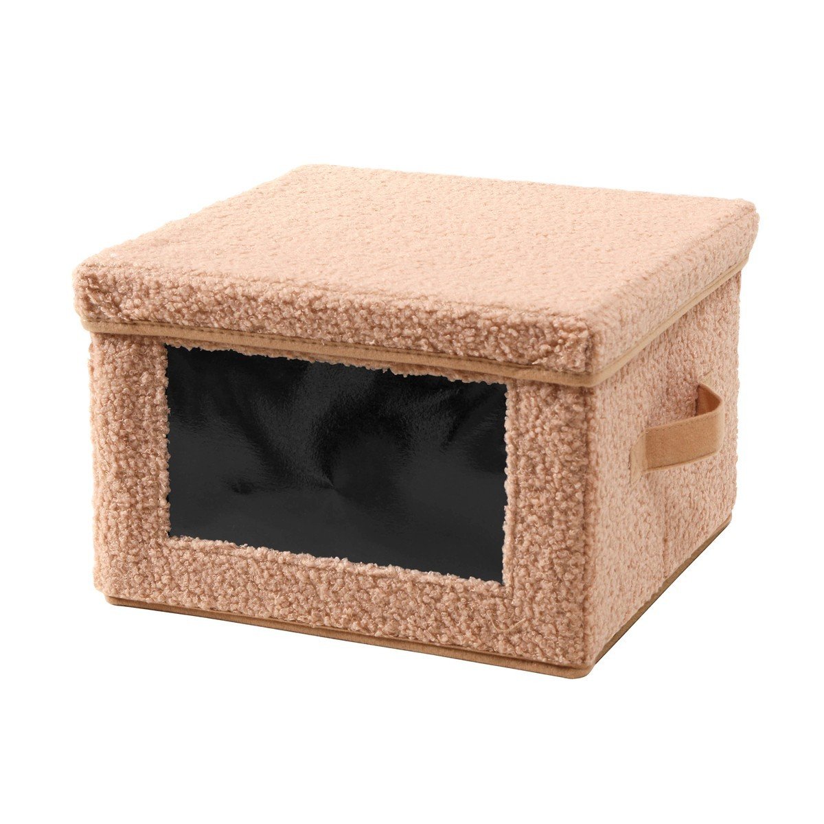 Scatola portaoggetti in tessuto bouclé beige con finestra - L40 cm