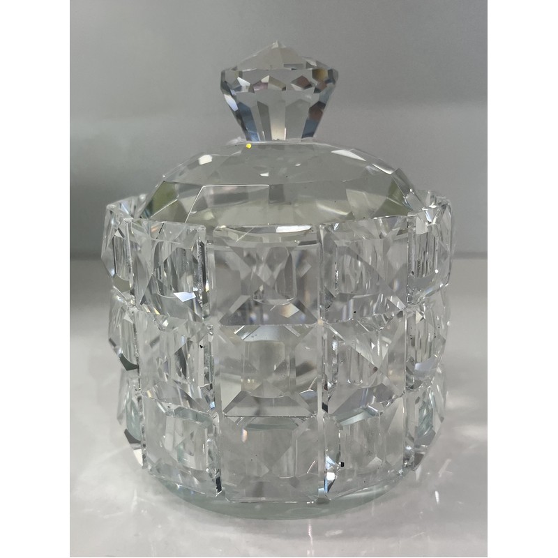 SCATOLA ROTONDA CON COPERCHIO IN CRISTALLO 9,7X12,5 CM. LINEA GHIACCIO EMO'