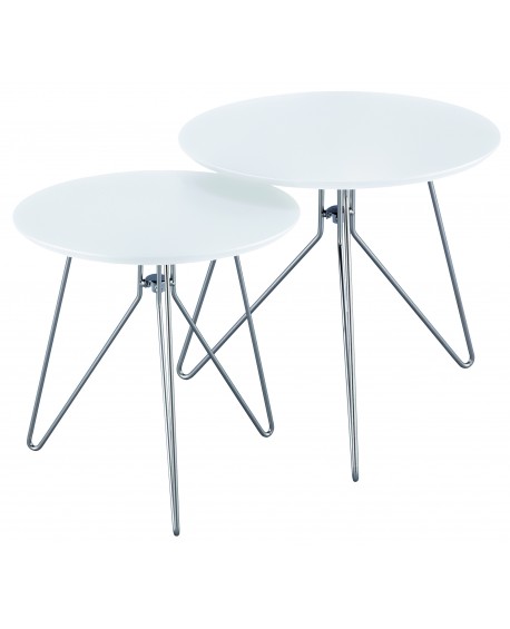 SET 2 TAVOLINI TOP BIANCO GAMBE ACCIAIO SATINATO48x48x45