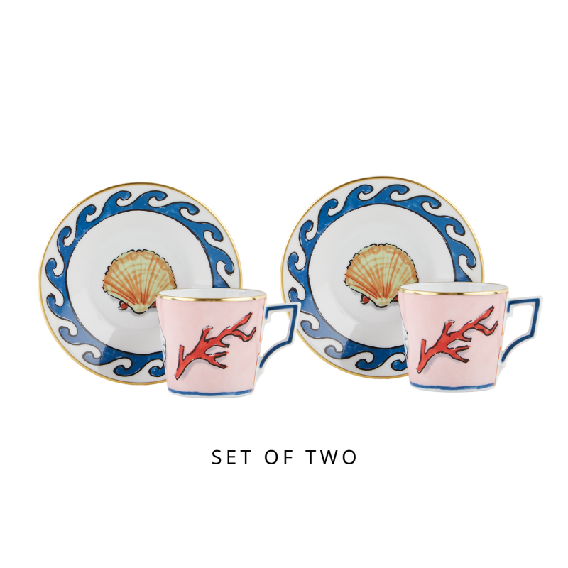 Set di 2 tazze caffe con piattino Il Viaggio Di Nettuno GINORI 1735