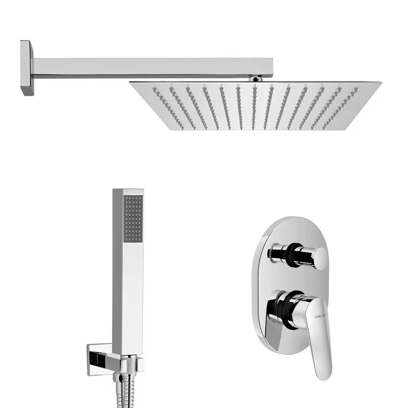 Set doccia cromato Nobili Hof con soffione quadrato 25x25 cm, kit doccia e miscelatore
