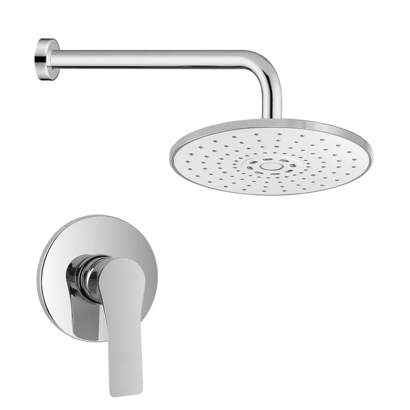 Set doccia completo di miscelatore a incasso con braccio doccia e soffione tondo Flat
