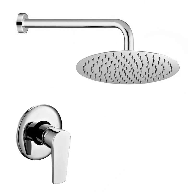 Set doccia incasso cromato con braccio e soffione ultra slim in acciaio Erika