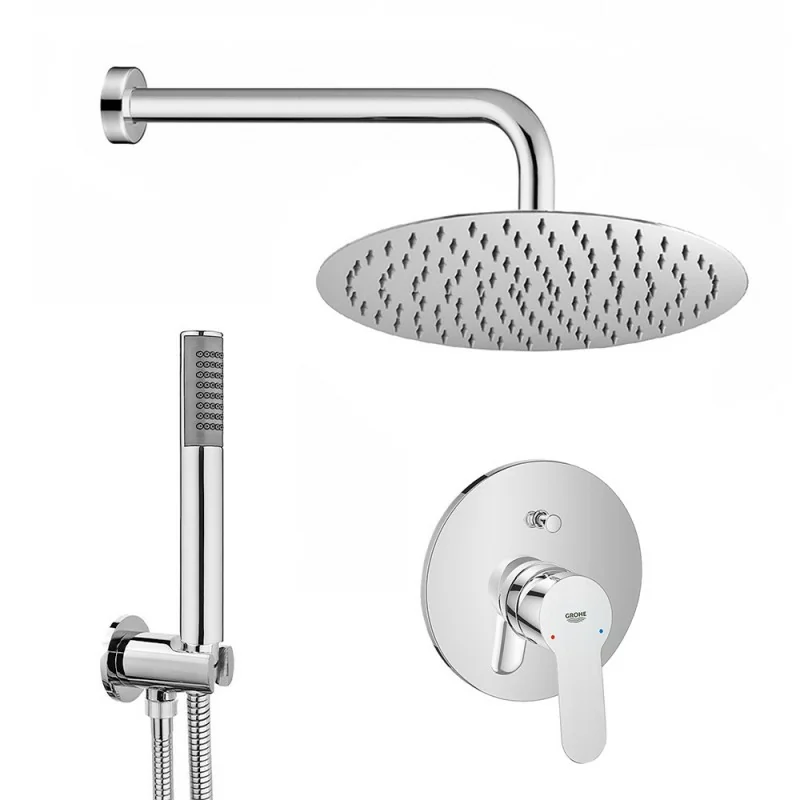Set doccia tondo con braccio 40 soffione 25 kit doccia e miscelatore cromo Grohe Bauedge