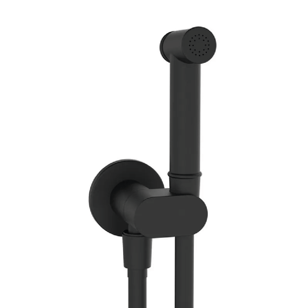 Idroscopino Tondo Con Doccino Valvola Di Sicurezza e Supporto a Muro Nero Opaco