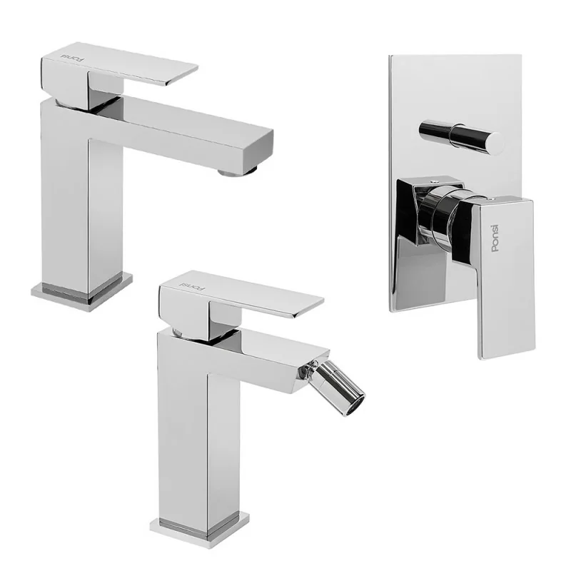 Set miscelatori lavabo bidet e doccia 2 vie cromati serie Italia