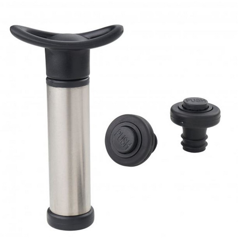 SET POMPA SALVAVINO CON 2 TAPPI IN SILICONE NERO HORECA