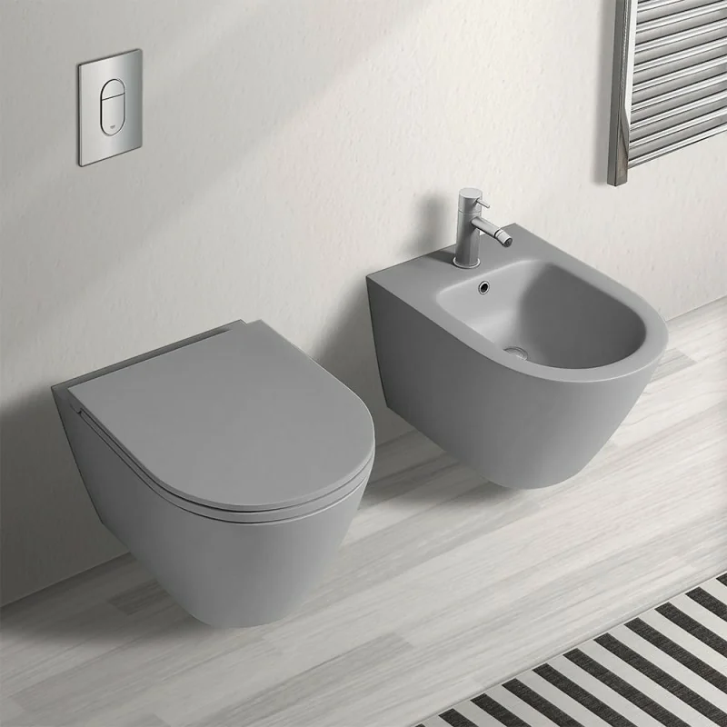 Set sanitari bagno sospesi Feeling rimless grigio opaco con copriwc softclose
