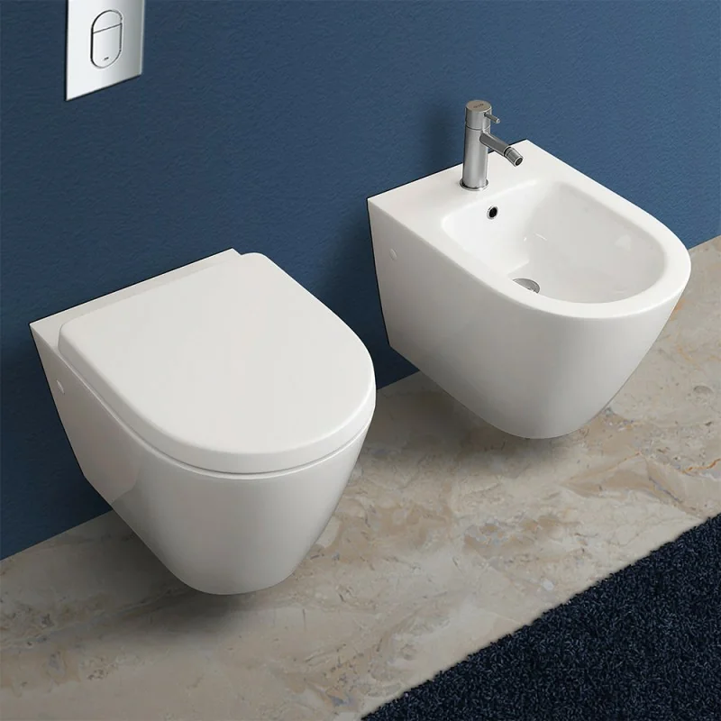 Set sanitari sospesi rimless Resort con Wc Bidet e Copriwater ultraslim rallenty