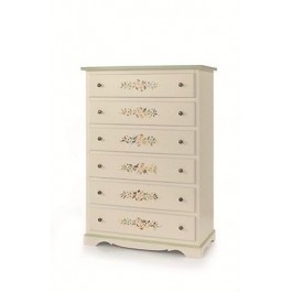 SETTIMANALE DECORATA LEGNO CASSETTIERA 6 CASSETTI LACCATO BIANCO E DIPINTA