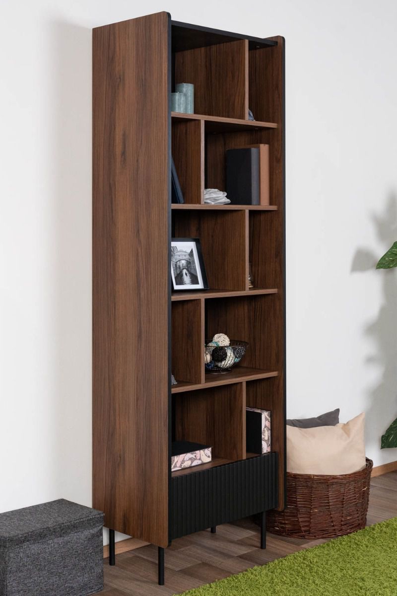 Scaffale Mairenke 10, colore: noce / nero opaco - Dimensioni: 191 x 59 x 40 cm (A x L x P)