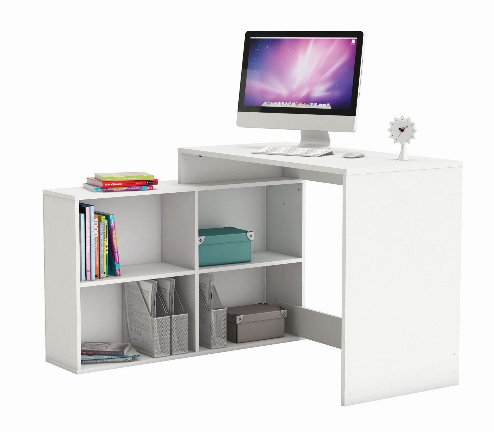 Scrivania angolare "Kasungu" 17, bianco, 4 scomparti aperti, 77 x 112 x 101 cm